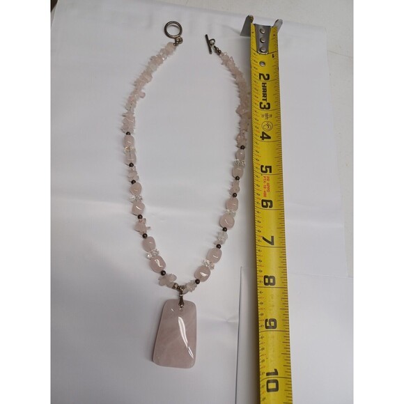 Vtg Pink Rose Quartz Bead Pendant Chocker Necklace - Picture 2 of 9